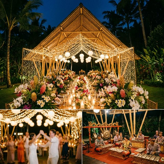 Stunning bamboo ceremony venue at night